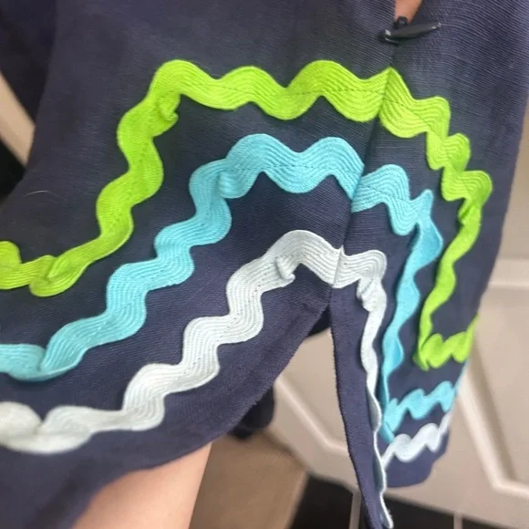 Like new linen Sail to Sable Navy Tunic with Colorful Ric Rac detailing. Size XS - Picture 6 of 12
